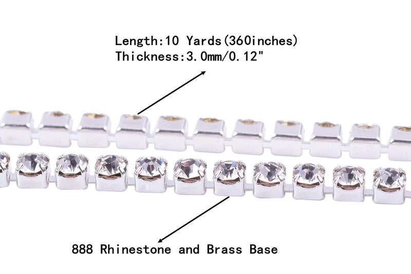 KAOYOO 10 Yards 3MM Crystal Rhinestone Diamond Chain Trim,Rhinestones Chain for Crafts,Sewing,DIY,Jewelry,Wedding,Decoration(Silver) - Image 2